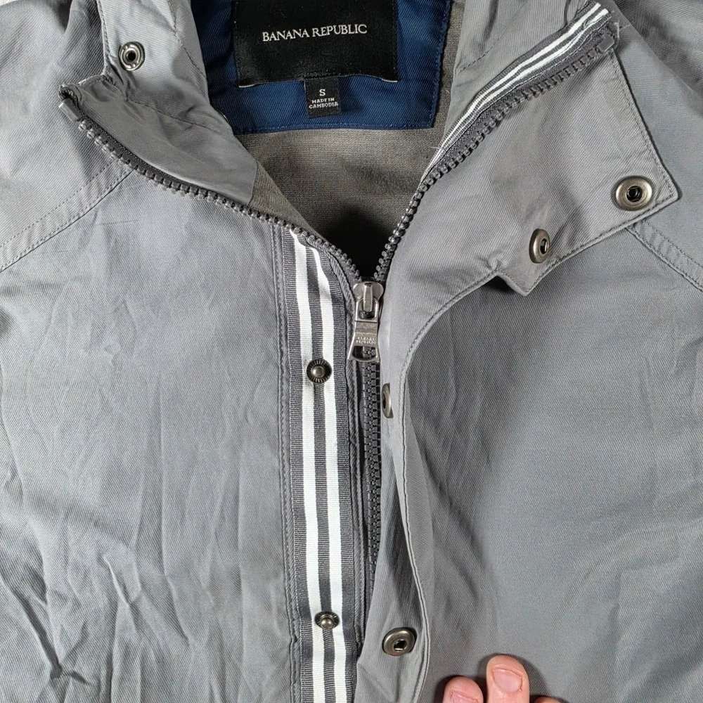 Banana Republic Mixed Media Jacket‎ Mens Small Grey Hooded Full Zip Utility